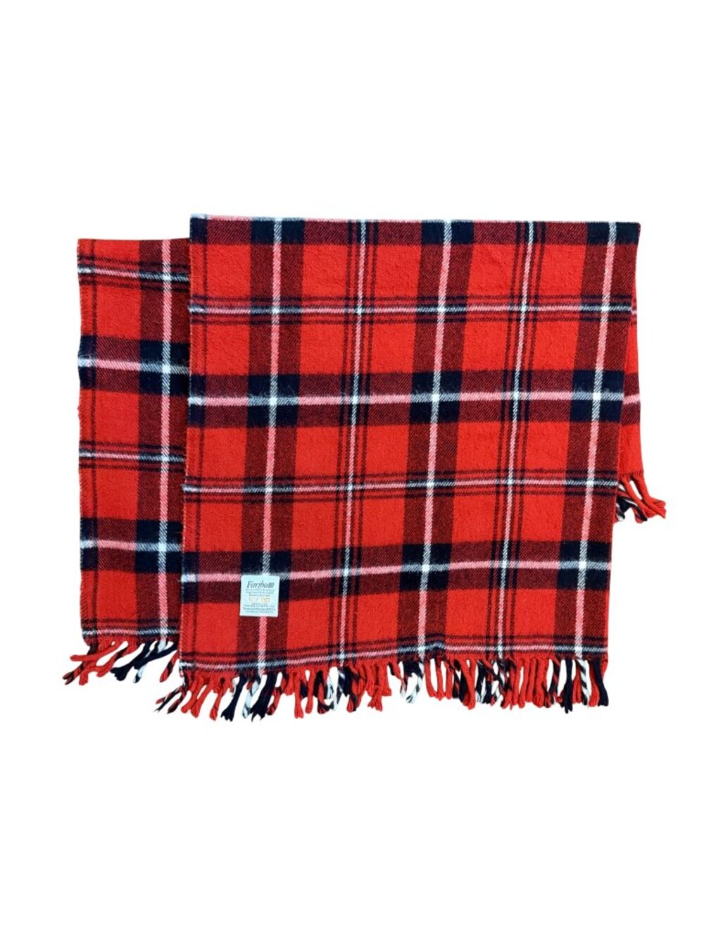 Vintage 1970s Faribo Red & Black Plaid Acrylic Throw Blanket With Fringe - Made